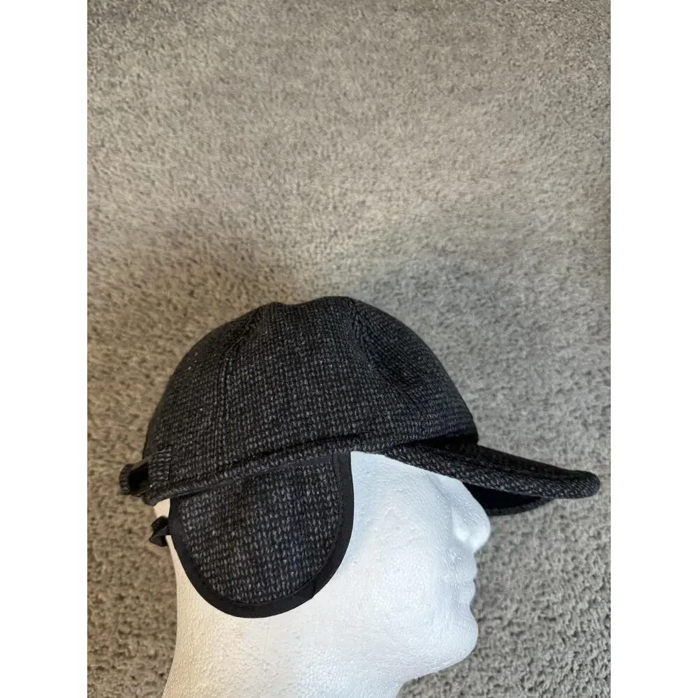 EDIKO Hat Trapper Mens One Size Gray Herringbone Tweed Wool Lined Ear Flap